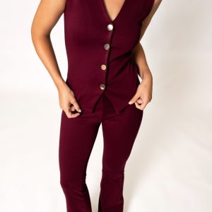 PANTALON PUNTO TEXTURA FLARE BURDEOS