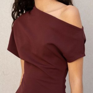 VESTIDO ASIMETRICO BURDEOS