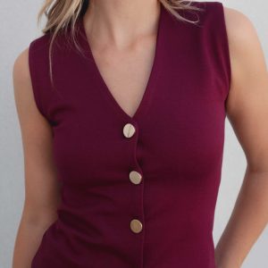 TOP CHALECO PUNTO TEXTURA BURDEOS